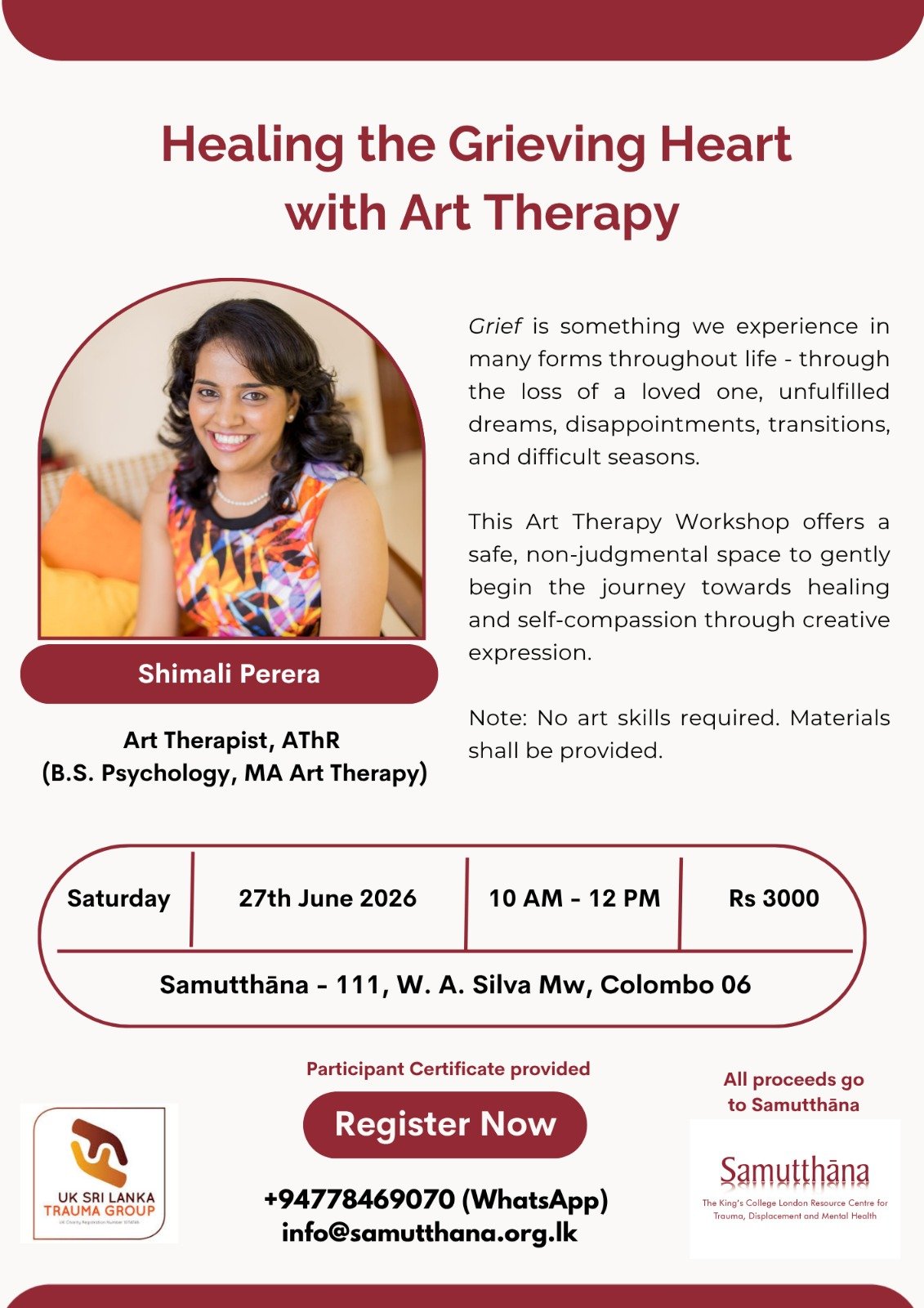 Healing the Grieving Heart with Art Therapy flyer